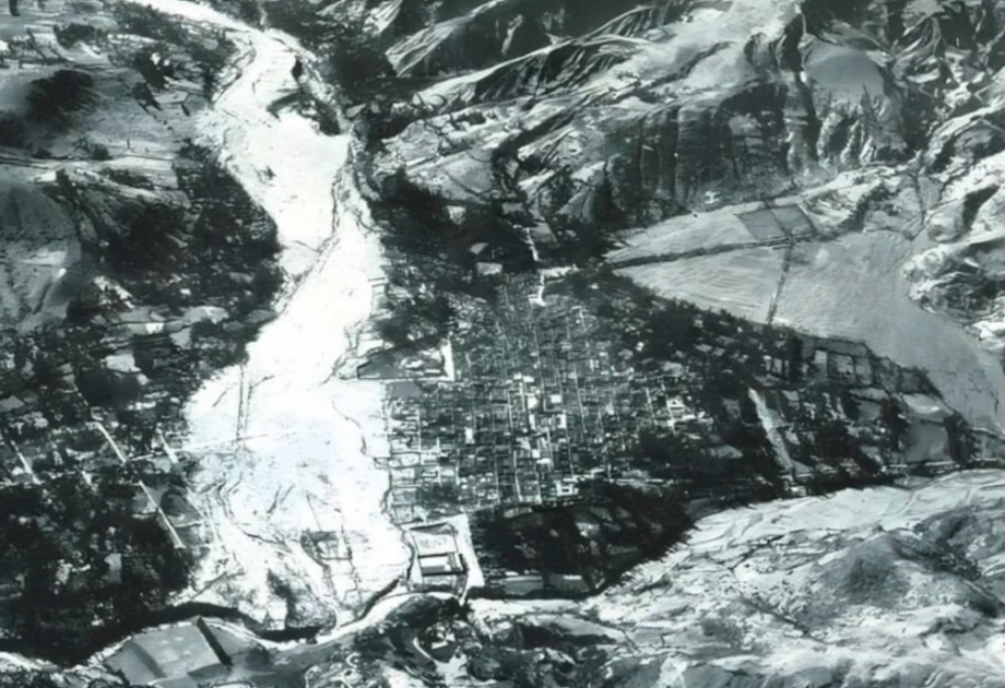 Aufnahme der Auswirkungen der Flutwelle in Huaraz 1941